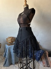 1980s Denim Lace Mini Skater Black Skirt Goth Balletcore Womens XS Small 26in