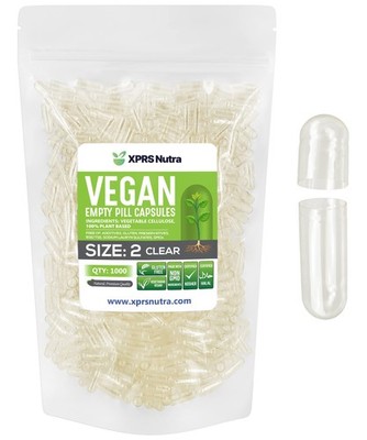 Xprs Nutra Size 2 Empty Capsules - 1000 Clear Empty Vegan Capsules - Vegetarian