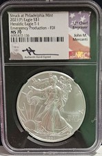 2021 (P) MS70 Silver Eagle Struck at Philadelphia Mercanti NGC - Flag Label