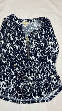 MICHAEL Michael Kors Zip Blouse Size M Black White Animal Print