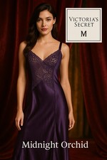 Vintage Victoria  s Secret Midnight Orchid Satin Lace Slip Dress Y2K Size M