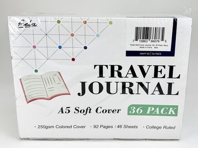 Feela 36 Pack A5 Soft Cover Travel Journal - College Ruled - 92 Pages (Navy) NEW