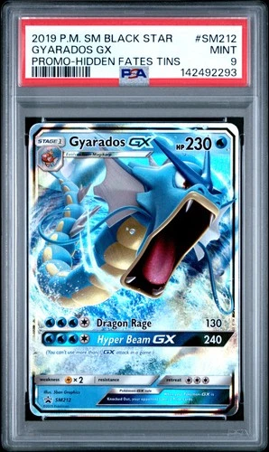 2019 POKEMON SM BLACK STAR PROMO HIDDEN FATES TINS #SM212 GYARADOS GX PSA 9