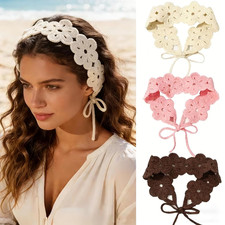 3 Pack Boho Headbands for Women, Hippie Accessories Adjustable Tie Headband, Flo