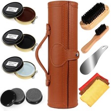 Shoe Shine Kit with PU Leather Sleek Elegant Case, 12pcs shoe care, Coffee