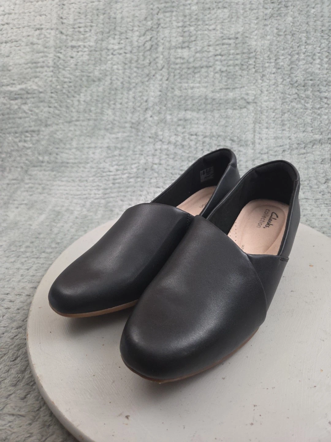 Mocassini Clarks Collection donna taglia 10 neri pelle tacco a blocco scarpe slip on