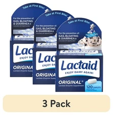 (3 pack) Lactaid Original Strength Lactose Intolerance Relief Caplets, 120 Count