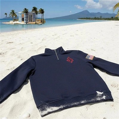 Retro Quarterzip Pullover Hoodie JEE Embroidery Pattern Sweatshirt USA