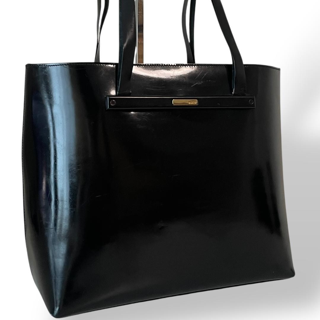 Gucci Black Patent Leather Tote Bag A4 Size Includes Pouch Rare