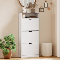 Homcom Schuhschrank Schmal Mit 3 Klappen, Ablage, Verstellbar Trennwand