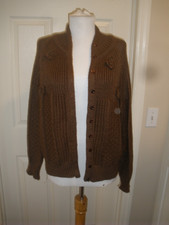 Vintage Women's button-up Brown Sweater alex colman sportswear L T105 