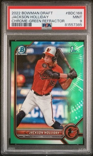 JACKSON HOLLIDAY 2022 Bowman Draft Chrome 1st GREEN REFRACTOR /99 PSA 9 #BDC168