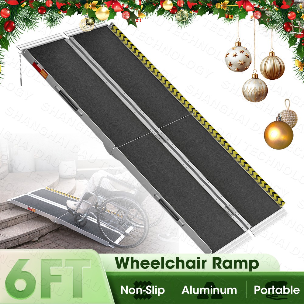 6FT Portable Wheelchair Ramp Anti-Slip Aluminum Steps Folding 800 LBS Mobility