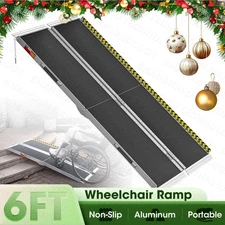 6FT Portable Wheelchair Ramp Anti-Slip Aluminum Steps Folding 800 LBS Mobility