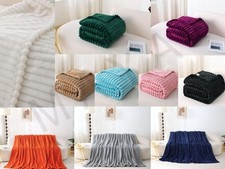 Chunky Cord Ribbed Throw Luxury Sofa Bed Blanket Large Fleece Fluffy Ultra Soft
