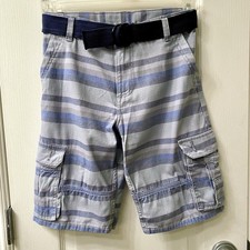 Wrangler Cargo Shorts Boys Size 12 Regular Striped Blue with Belt