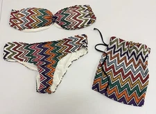 Authentic MISSONI MARE Zig Zag Multicolor Bikini Set SZ 42 Italy Original Bag