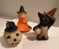 Vtg Gurley Black Cat Trick Or Treat Candle 3 Lot Witch/Pumpkin Head Tophat1950’s