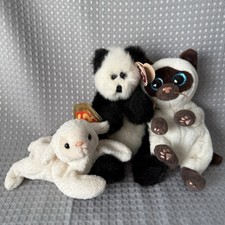 TYBeanie Babies Lot Of 3 Checkers The Panda Fleece The Lamb Miso The Siamese Cat