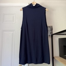 REFORMATION navy tencel ribbed turtleneck sleeveless dropped armhole mini dress