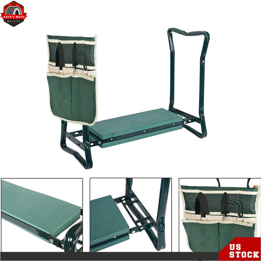 Outdoor Folding Kneeler Garden Kneeling Bench Soft Pad Seat With Stool Pouch