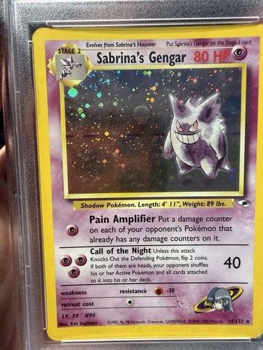2000 Pokemon Gym Heroes Sabrina's Gengar Cosmos Holo Bleed Error swirl very rare