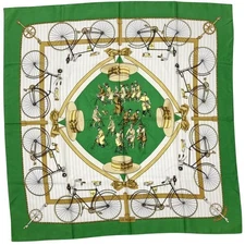 Hermes Kare90 LES BECANES Silk Scarf Green 90x90 cm Classic Collection