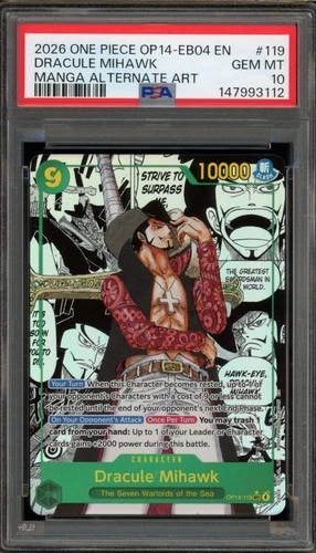 One Piece CCG Dracule Mihawk OP14-EB04 Manga Alternate Art OP14-119 PSA 10