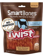 Delicious Peanut Butter Dog Chews - 50 Rawhide-Free Twist Sticks for All Breeds