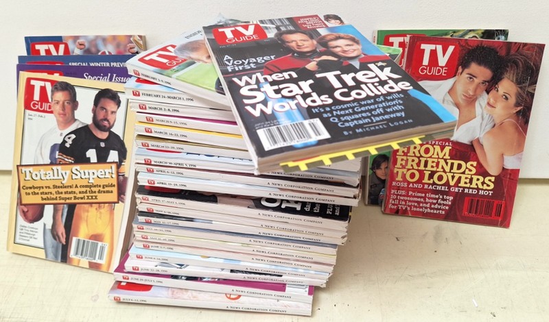 1996 lot of 27 TV GUIDE magazines: consecutive 1/2 YEAR STAR TREK NG, X FILES, +