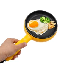 110V Yellow Mini Round Electric Skillet - Non-Stick Stainless Steel Cooking Pan
