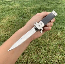 9” Black Wood Tactical Spring Assisted Folding Pocket Knife Hunting Survival