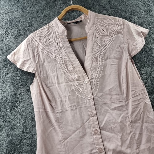 LIZ JORDAN Womens Top Size 10 Pink Embroidered Short Sleeve V-Neck Button-Up - Picture 2 of 14