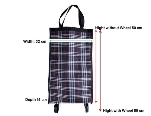 Trolley Bag Printed Folding Light Weight With 2 Wheels For Shopping Supermarket - Picture 3 of 6