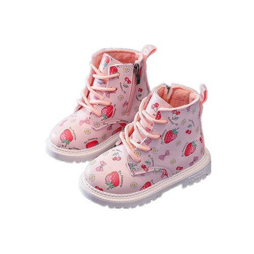 Mädchen Stiefeletten Kleinkind Wasserdicht Outdoor Reißverschluss Schnürung Warm Erdbeere Boot - Bild 13 von 15