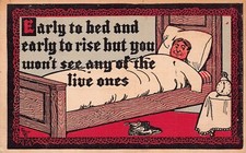 Benjamin Franklin Quote Early to Bed Rise Arts & Crafts Frame Vtg Postcard Z5