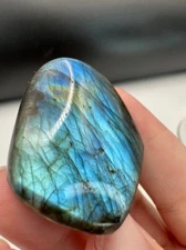 2404  Pretty Polished Lab Freeform With Excellent Blue Flash Double Sided