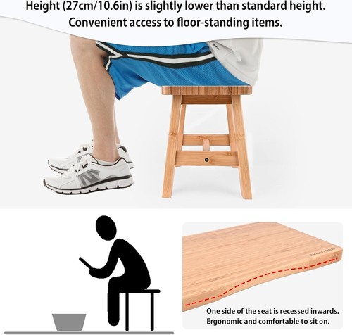 13-Inch Waterproof Bamboo Stool - Space-Saving Design for Home and Bathroom - Picture 8 of 9