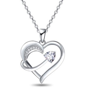 Authentic Heart Necklace 14K White Gold Plated 5A Cupid Heart Pendant Necklace