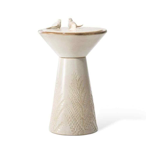 27.5 in. H Beige 2 Birds Embossed Pedestal Ceramic Fountain, LED Light