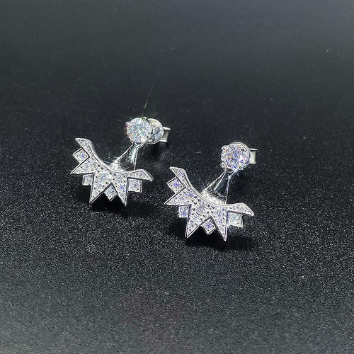18K White Gold Plated Solid Silver GRA VVS1 Moissanite Cuff Drop Dangle Earrings - Picture 4 of 8