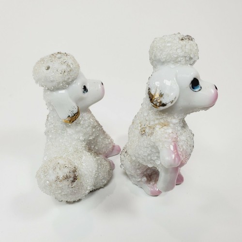 Vintage Poodle Sugared Glass Texture Salt and Pepper Shakers Hand Painted 3"T - Picture 4 of 12
