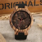 Wooden Watch Men's Leather Bangle Quartz Wood Watches Bamboo Wrist Bracelet