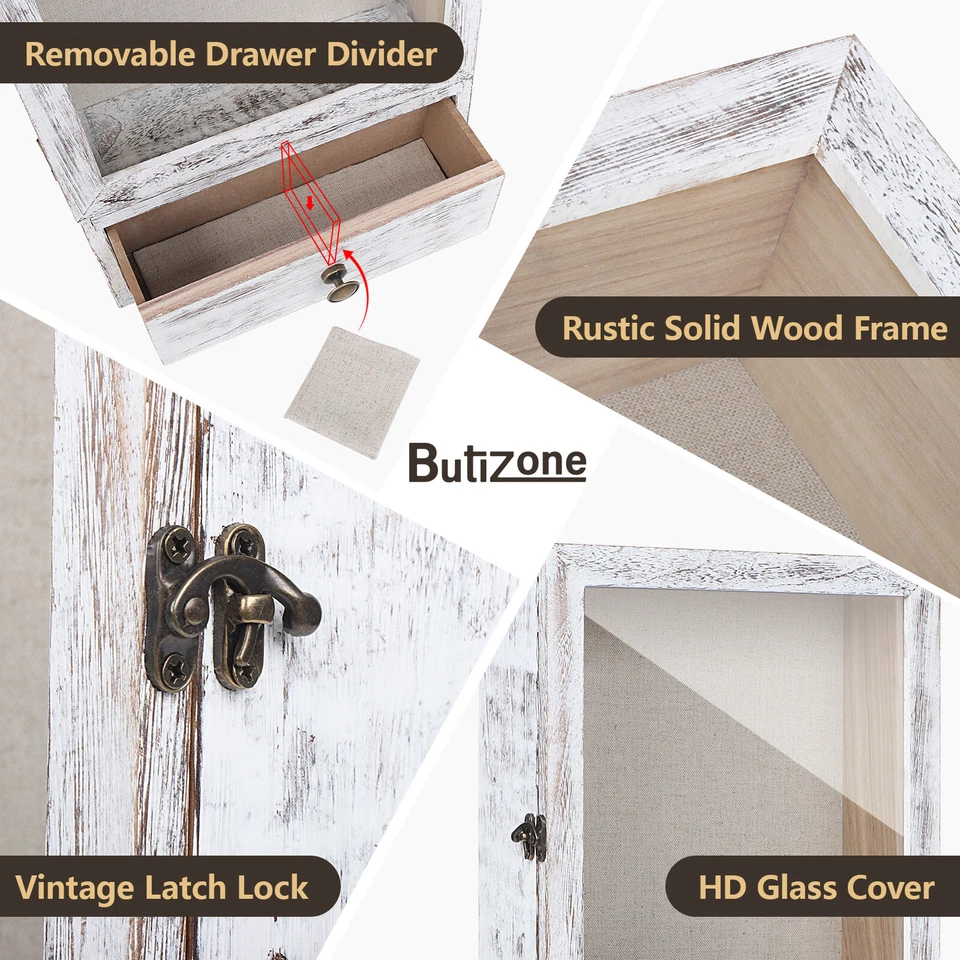 Shadow Box Frame 3.2" Deep Shadow Box Display Case w/ Real Glass and Drawer - Image 4 of 4