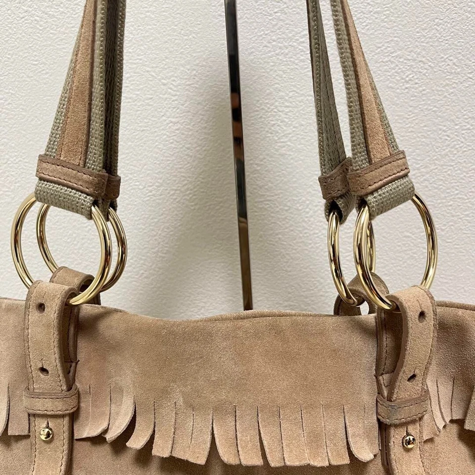 Bolso de Mano Yves Saint Laurent KAHALA Beige Flecos Cuero Gamuza Genuino De Colección Foto 4 de 4