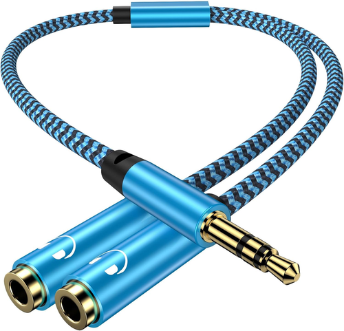 Headset Splitter Adapter,Braided Extension Cable Audio Stereo Y Splitter 3.5Mm M