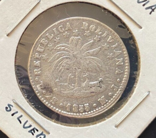 BOLIVIA, 1855/5, 2 SOLES, silver, circulated - 第 2/4 張圖片