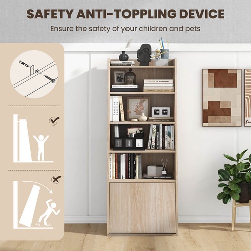 6-tier Bookcase w/ 5 Open Shelves 2 Adjustable Shelves Filp-up Door Bedroom - Picture 9 of 9