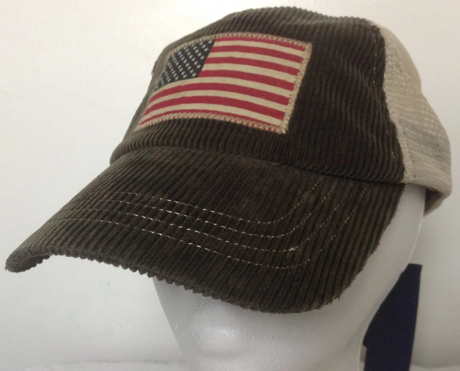Polo Ralph Lauren Baseball Cap~Green Corduroy~American Flag~Mesh Back~NWT