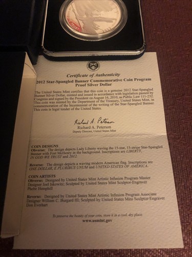 2012 Star-Spangled Banner Commemorative Coin Program W/ Certificate & Box - Picture 3 of 6